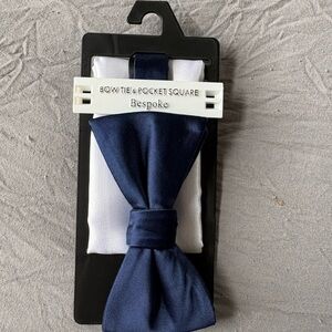 Kohl's Elegant Navy Bow Tie and White Pocket Square Set